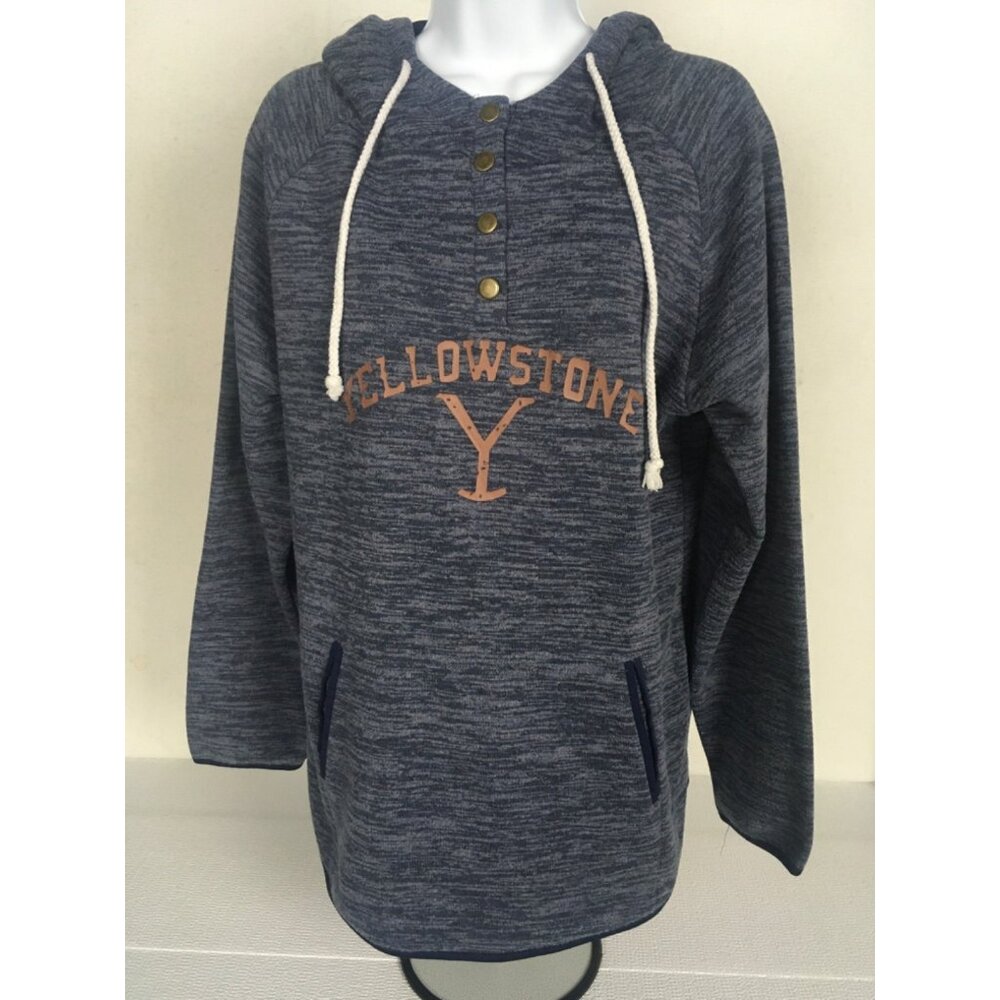Yellowstone Hoodie Top Women Size XL Gray Blue Hooded Kangaroo Pocket Snaps